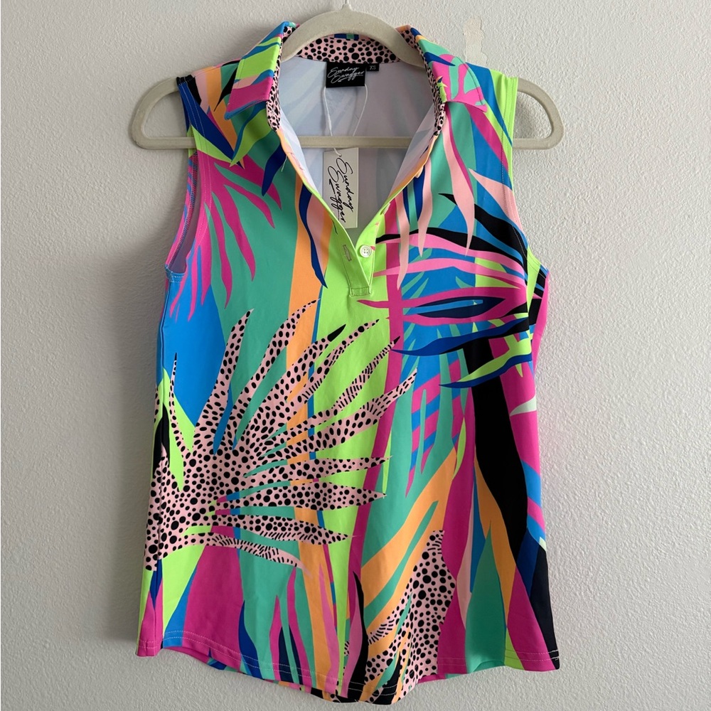 Sunday Swagger Lolla Sleeveless Golf Polo Women’s Sz XS Bright Multicolor NWT